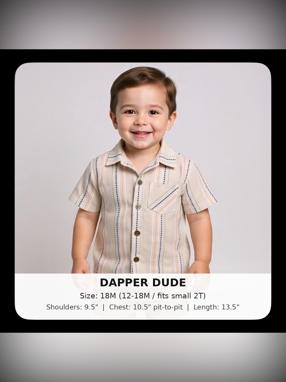 Dapper Dude Beige Stripe Button-Up – Size 18M